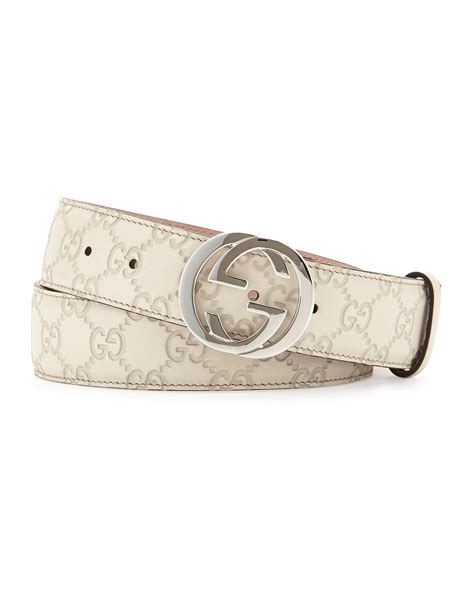 gucci signature leather belt white|gucci guccissima belt.